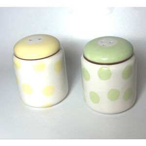 Paula Deen At-Home White Yellow Green Polka Dot Salt & Pepper Shakers One Size